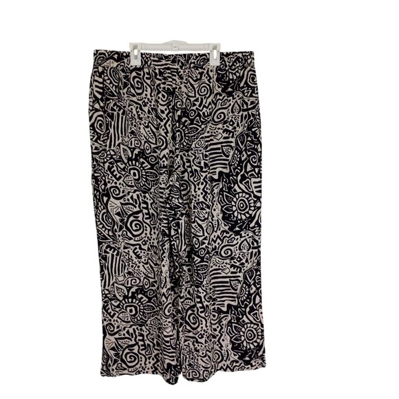 Robert Louis Pants Wide Leg Womens Abstract Print Palazzo Size Xl Black White - Picture 4 of 8